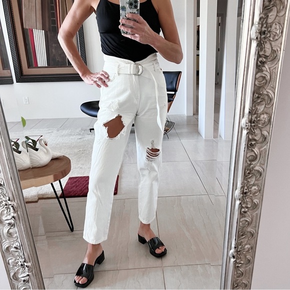 Marissa Webb High Waisted Belted White Jeans Size 26 - Picture 1 of 10